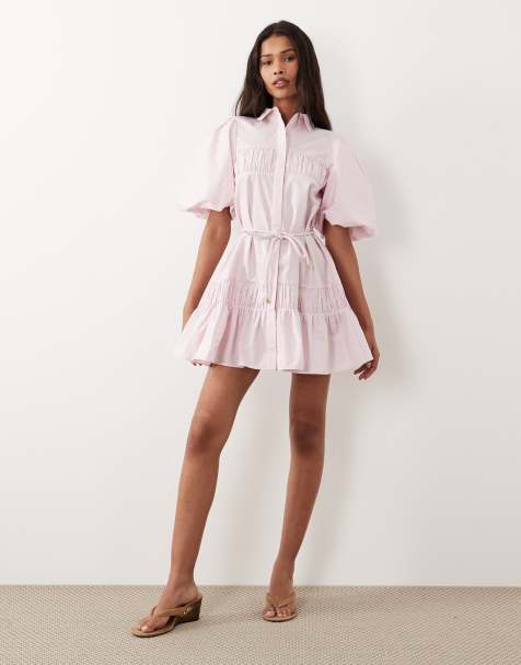 ASOS DESIGN – Liliowa sukienka koszulowa mini z bufkami i wiązaniem - view 1