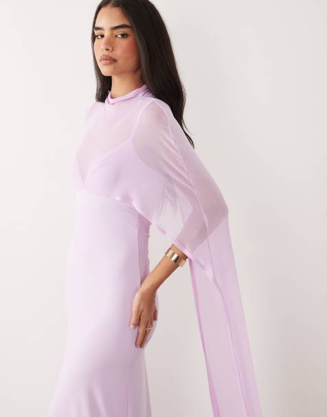 ASOS DESIGN – Liliowa sukienka maxi z długą peleryną - view 1