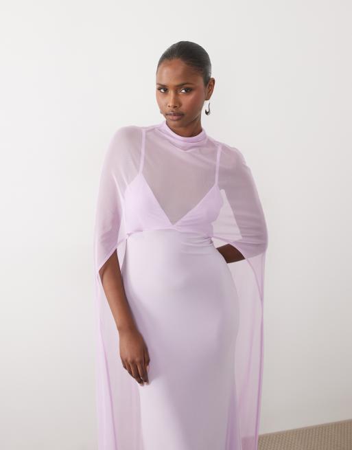 ASOS DESIGN – Liliowa sukienka maxi z długą peleryną, 2 z 4