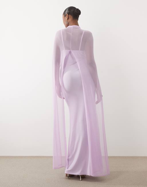 ASOS DESIGN – Liliowa sukienka maxi z długą peleryną, 3 z 4