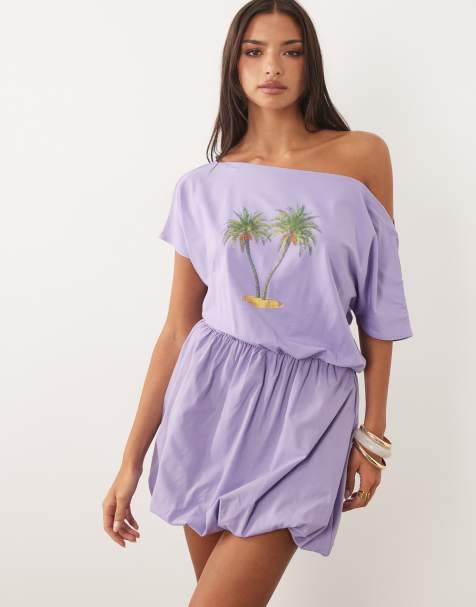 ASOS DESIGN – Liliowa sukienka z nadrukiem palm - view 1