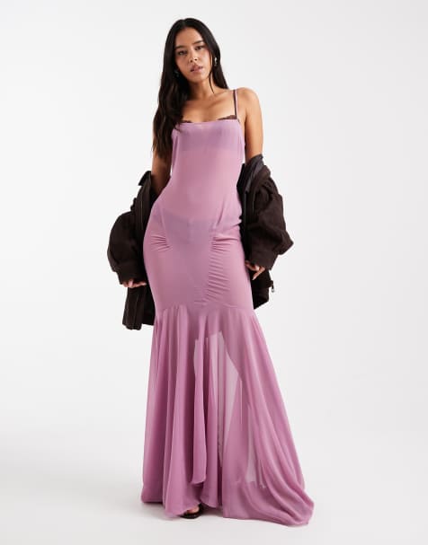 ASOS DESIGN – Liliowa szyfonowa sukienka maxi na ramiączkach z łączonych elementów - view 1