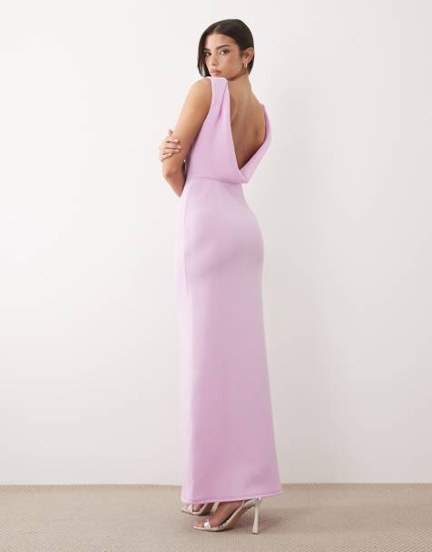 ASOS DESIGN – Liliowa, usztywniana sukienka maxi z dekoltem w kształcie litery U i odkrytymi plecami, z materiału w stylu scuba​​ - view 1