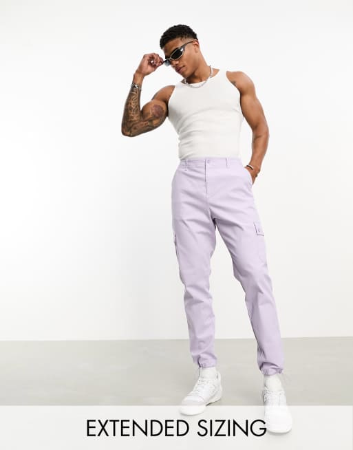 ASOS DESIGN – Liliowe bojówki ze zwężanymi nogawkami