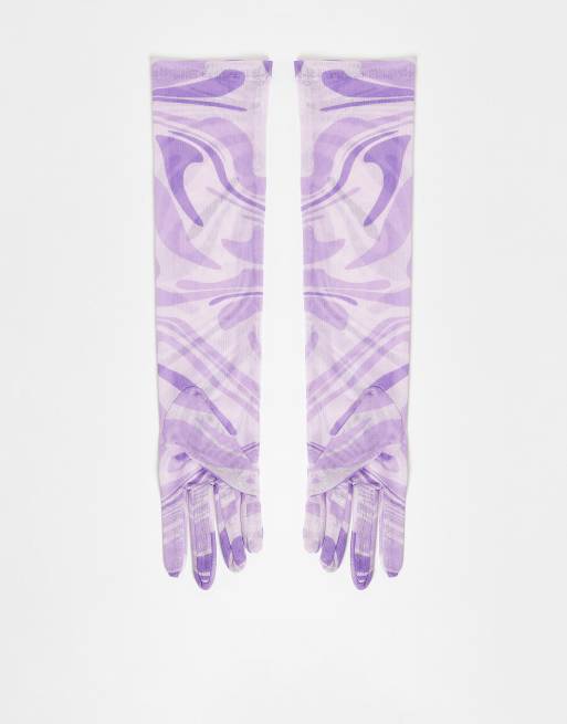 ASOS DESIGN – Liliowe długie rękawiczki z siateczki w esy-floresy, 2 z 4