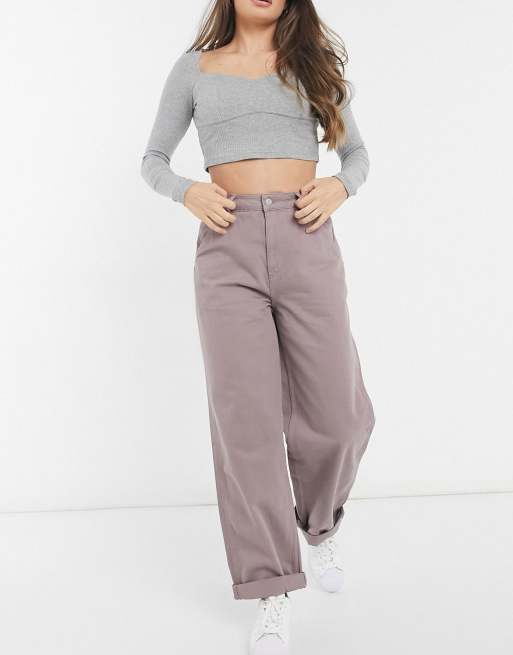 ASOS DESIGN – Liliowe luźne chinosy z efektem sprania