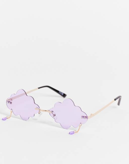 ASOS DESIGN – Liliowe okulary ze szkłami w kształcie chmurek z ozdobnymi zawieszkami z diamentem