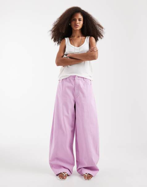 ASOS DESIGN – Liliowe spodnie typu barrel z efektem sprania - view 1
