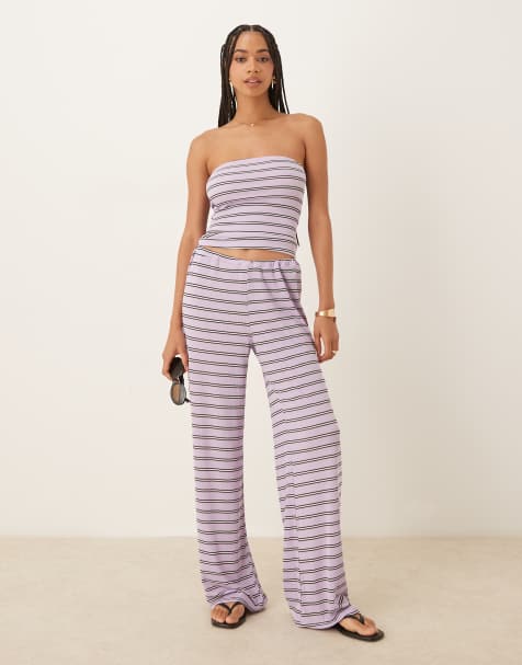 ASOS DESIGN wide leg trouser co-ord in lilac stripe