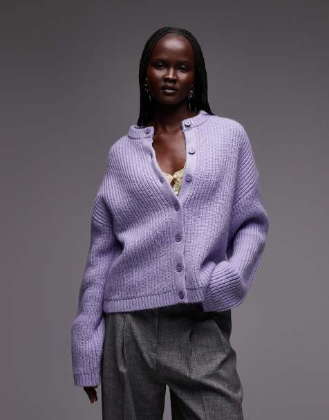 ASOS DESIGN – Liliowy dzianinowy kardigan oversize z okrągłym dekoltem - view 1