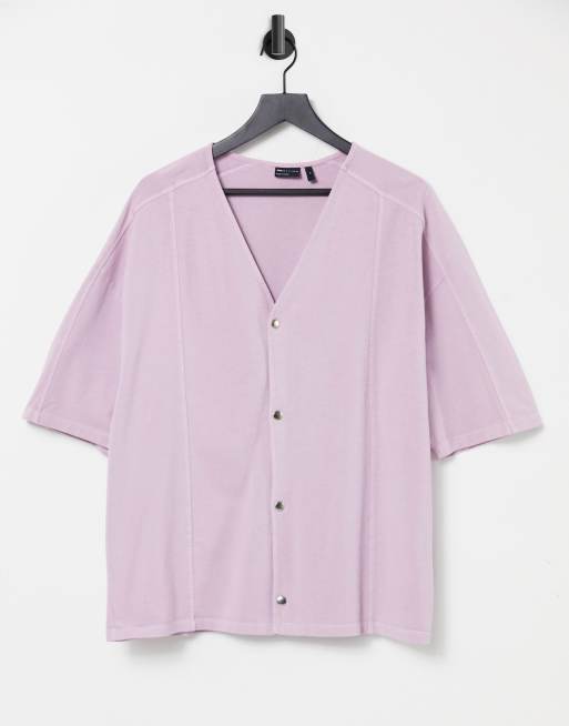 ASOS DESIGN – Liliowy gruby T-shirt bejsbolowy o kroju oversize