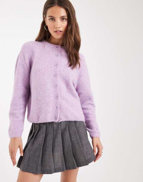 ASOS DESIGN – Liliowy kardigan z okrągłym dekoltem z puszystej dzianiny - view 1