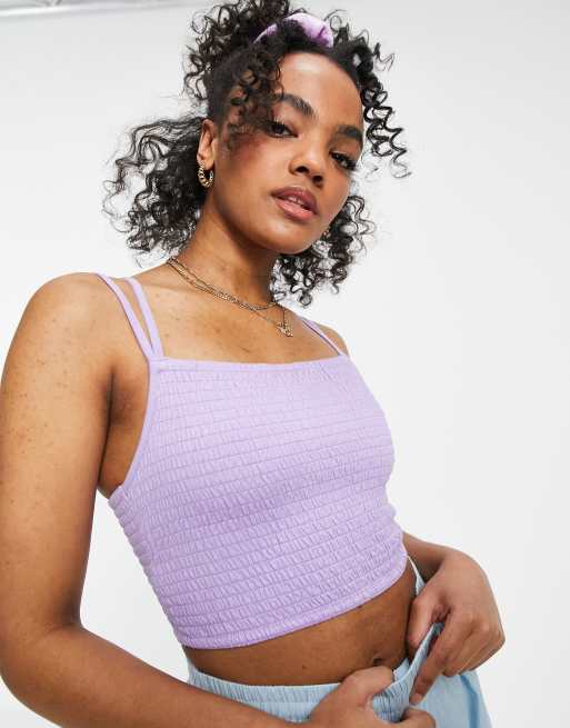 ASOS DESIGN – Liliowy marszczony podkoszulek z ozdobnymi ramiączkami