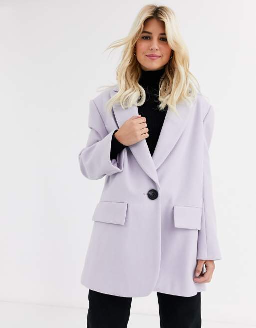 ASOS DESIGN - Liliowy płaszcz oversize z jednym dużym guzikiem