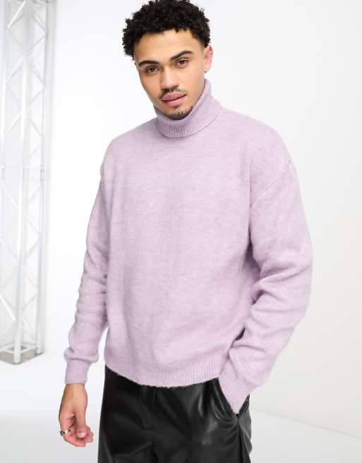 ASOS DESIGN – Liliowy puszysty sweter z odwijanym golfem