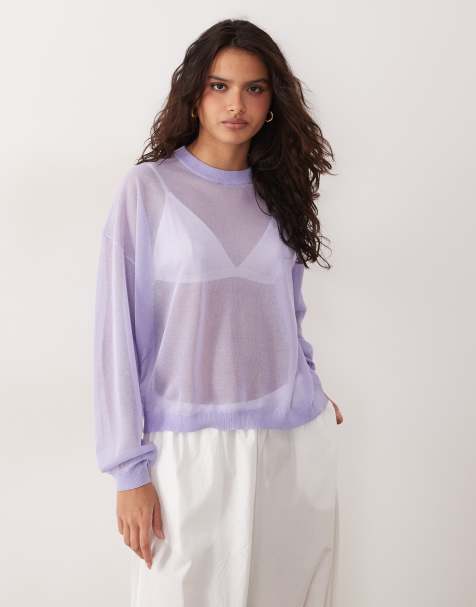 ASOS DESIGN – Liliowy top z prześwitującej dzianiny z długimi rękawami - view 1