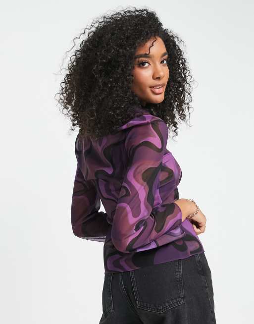 ASOS DESIGN - Lilla 90'er slim fit-skjorte med lomme i hvirvelprint, 2 af 4