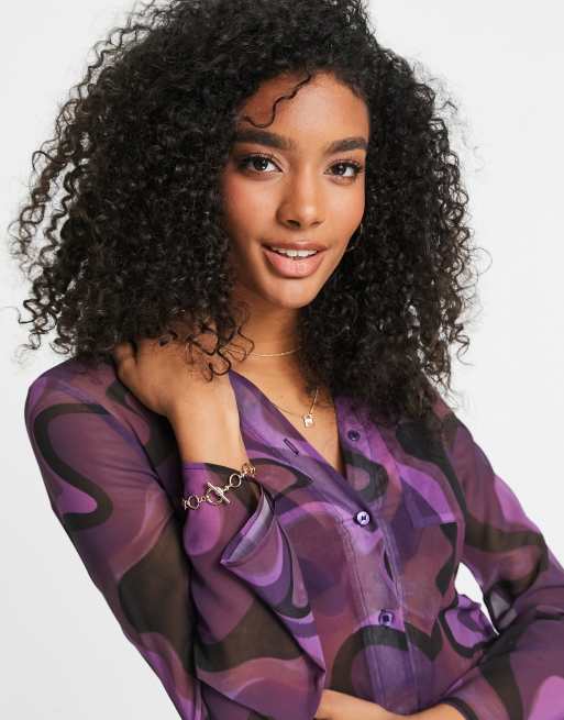 ASOS DESIGN - Lilla 90'er slim fit-skjorte med lomme i hvirvelprint, 3 af 4