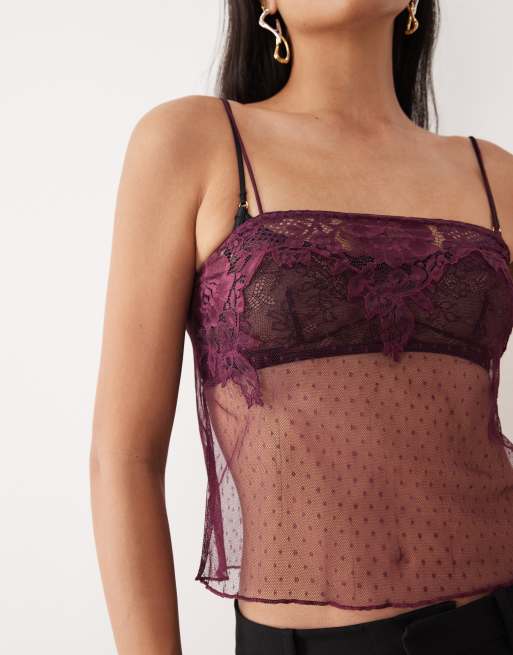 ASOS DESIGN - Lilla cami-top i dobby-mesh med blondekant, 4 af 4