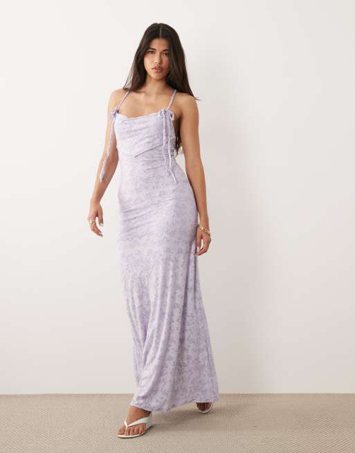 ASOS DESIGN - Lilla maxikjole i devoré med stropper og bindedetalje, 2 af 4