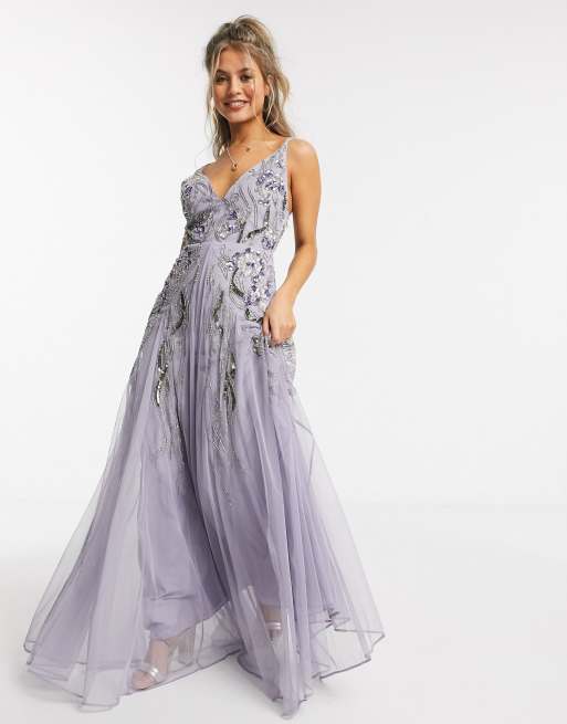 ASOS DESIGN - Lilla maxikjole i mesh med blomsterudsmykning, 4 af 4