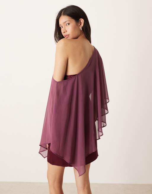 ASOS DESIGN - Lilla oneshoulder-minikjole i satin-/chiffonblanding, 4 af 4