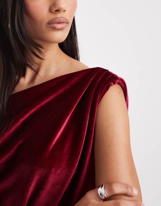 ASOS DESIGN - Lilla oneshoulder-minikjole med drapering i velour, 3 af 4