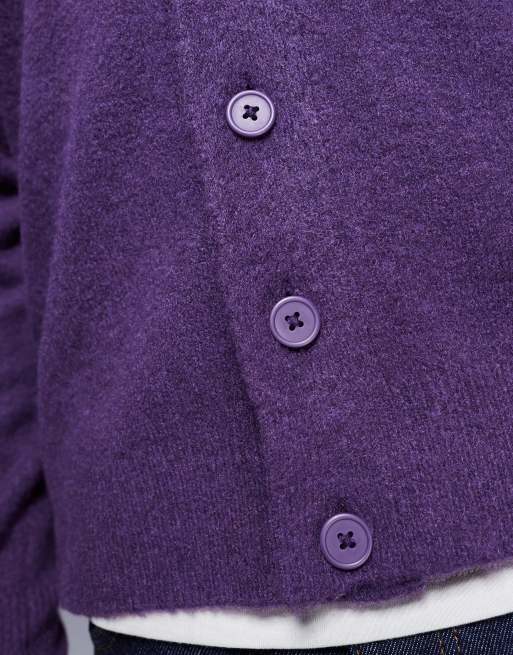 ASOS DESIGN - Lilla oversized cardigan i børstet strik med V-hals, 5 af 5