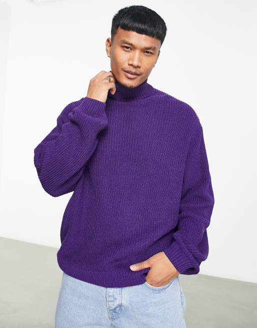 ASOS DESIGN - Lilla oversized fiskertrøje i ribstrik med rullekrave