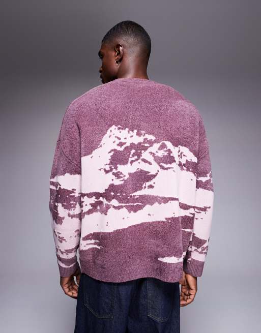 ASOS DESIGN - Lilla oversized trøje med bjerggrafik i chenille-strik, 3 af 5
