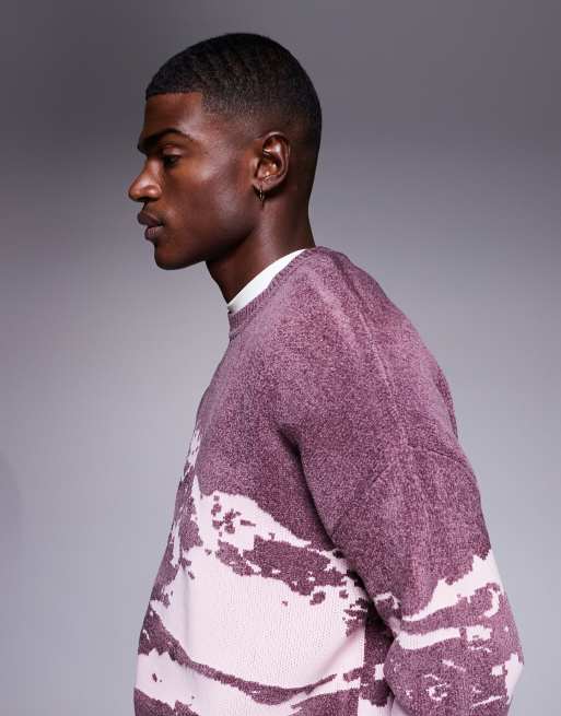 ASOS DESIGN - Lilla oversized trøje med bjerggrafik i chenille-strik, 4 af 5