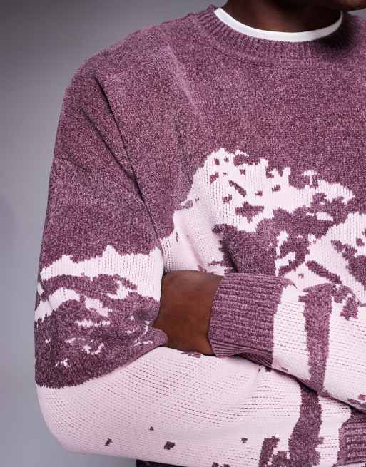ASOS DESIGN - Lilla oversized trøje med bjerggrafik i chenille-strik, 5 af 5