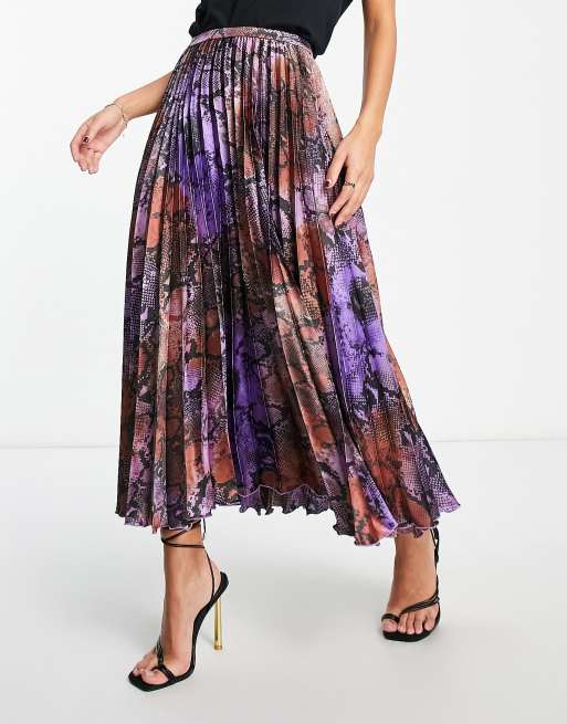 ASOS DESIGN - Lilla plisseret midinederdel med slangeprint i satin , 3 af 4