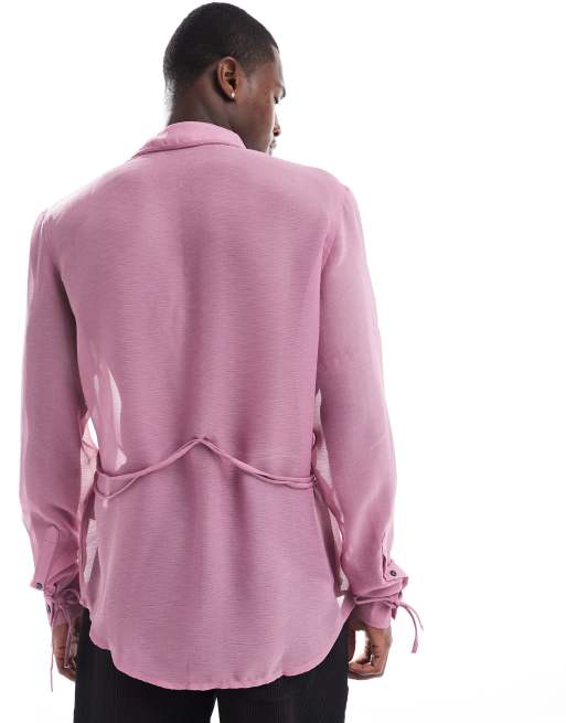 ASOS DESIGN - Lilla skjorte i krølstof med slå-om og bindebånd, 3 af 4