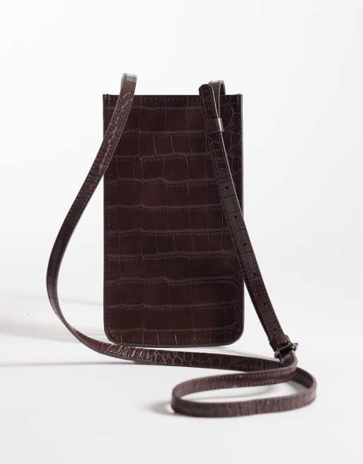 ASOS DESIGN - Lille brun crossbody-taske i imiteret krokodilleskind, 4 af 4