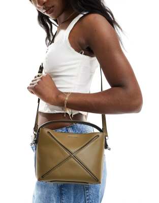 ASOS DESIGN - Lille tote-taske med paneldetaljer og aftagelig crossbody-rem i kakigrøn