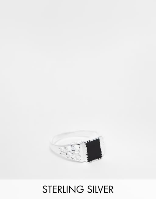 ASOS DESIGN - Lillefinger-signetring i sterlingsølv med sort emalje