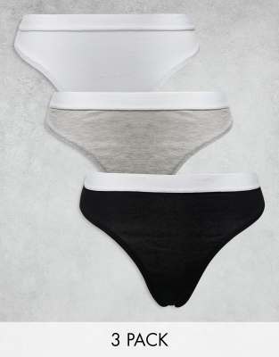 ASOS DESIGN Lillie 3 pack cotton thong with waistband in black