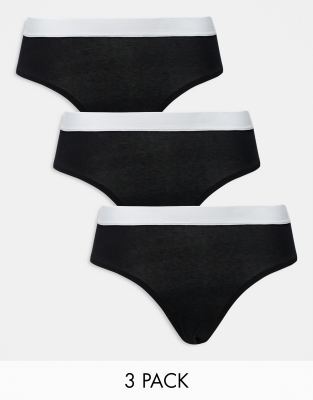 ASOS DESIGN - Lillie - 3er-Pack Brazilian-Slips in Schwarz aus Baumwolle mit Taillenbund