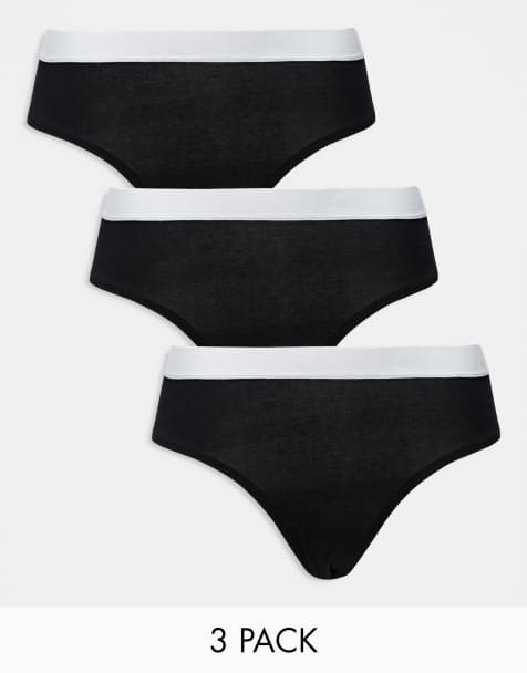ASOS DESIGN – Lillie – 3er-Pack Brazilian-Slips in Schwarz aus Baumwolle mit Taillenbund - view 1