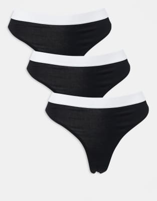 ASOS DESIGN - Lillie - 3er-Pack Tanga-Slips in Schwarz aus Baumwolle mit Taillenbund