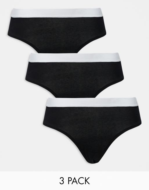 ASOS DESIGN - Lillie - Confezione da 3 brasiliane nere in cotone con elastico in vita