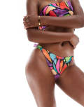 [ASOS DESIGN] ASOS DESIGN Lillie high leg hipster bikini bottoms in multi abstract print 8 Multi abstract