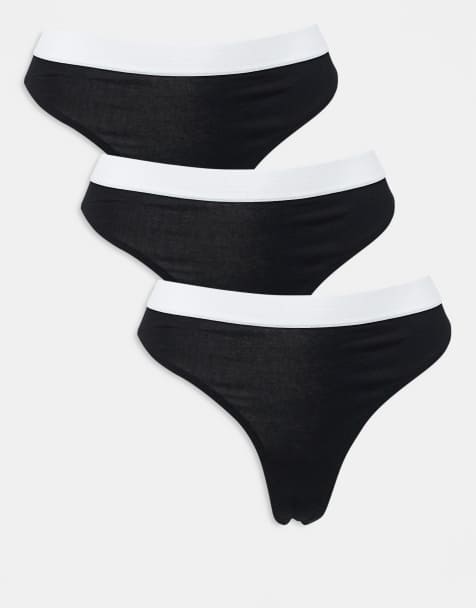 ASOS DESIGN - Lillie - Pakke med 3 sorte G-strenge i bomuld med kontrast-taljebånd - view 1