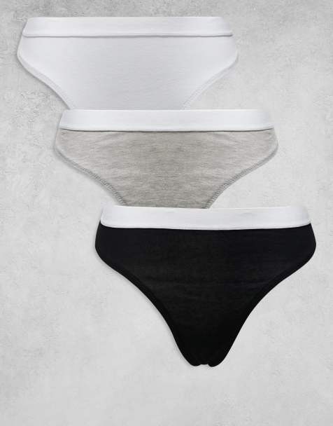 ASOS DESIGN - Lillie - Set van 3 katoenen strings met tailleband in zwart, grijs en wit - view 1