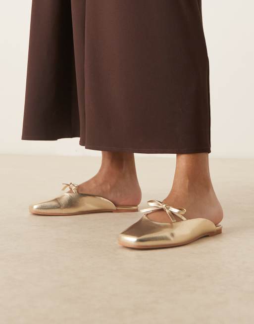 ASOS DESIGN Lilo bow mule ballet flats in gold