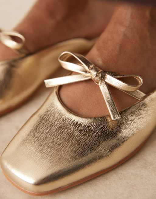ASOS DESIGN Lilo bow mule ballet flats in gold