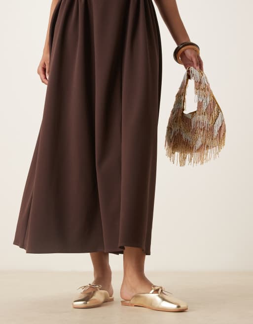 ASOS DESIGN Lilo bow mule ballet flats in gold