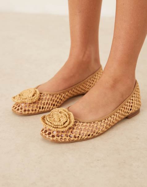 ASOS DESIGN Lilypad weave ballet with crochet flower - view 1