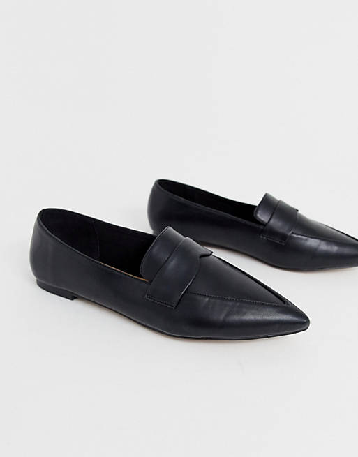 ASOS DESIGN Limber pointed loafer ballet flats in black